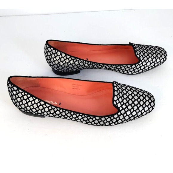 Via Spiga Flat Shoes Women's 8.5 M Edina Sliver Mesh Glitter Metallic Slip-on - Picture 2 of 16